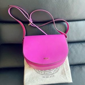 Ralph Lauren Dryden Caley Pink Fuchsia Saddle Crossbody Bag